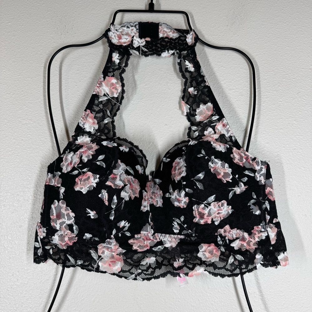 Pink Victorias Secret Halter Neck Floral Push Up Bralette Coquette Womens Large